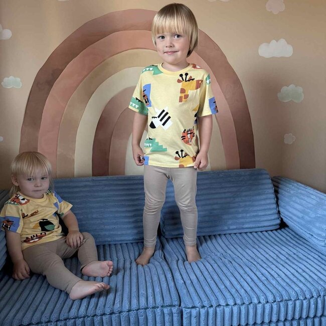 Mini banc de jeu Montessori Waffle bleu en tissu velours côtelé doux