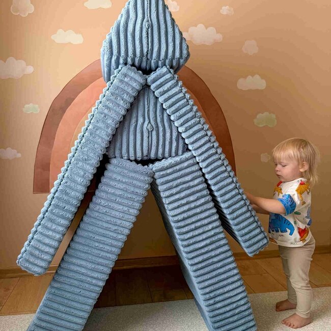 Blue mini Montessori Waffle play bench in soft corduroy fabric