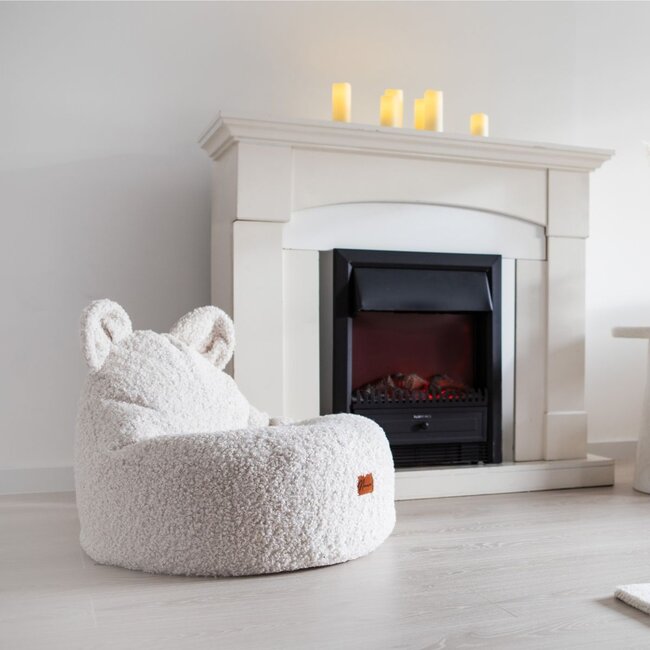 Beige kids bean bag Bear in soft bouclé fabric for comfortable seating