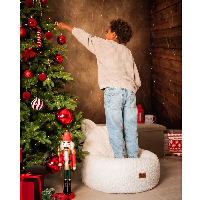 Pouf enfant Ours beige en tissu bouclé doux pour un assise confortable