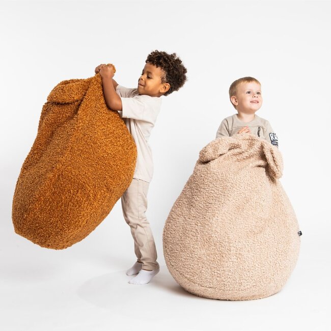 Cognac kids bean bag Bear in soft bouclé fabric for comfortable seating