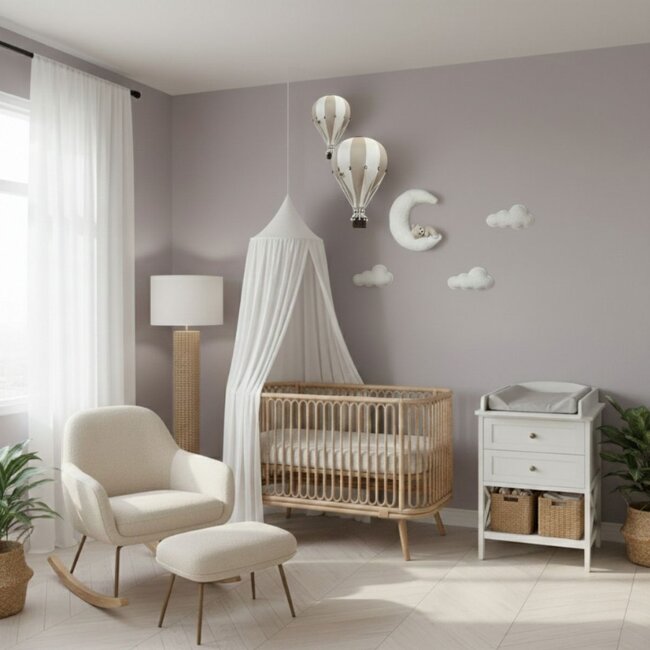 Ensemble de nuages avec ours couché sur la lune – décoration murale 4 pièces pour une chambre de bébé féerique