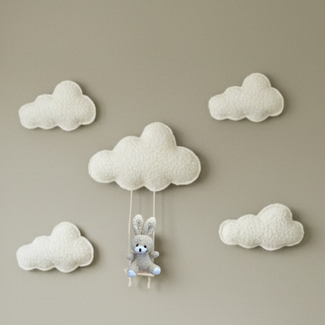 Set nuages blancs avec lapin sur balançoire | 5 pièces