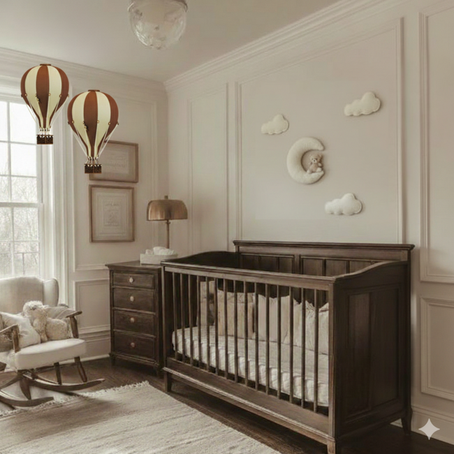 Muurdecoratie kinderkamer wolkjes met beertje op maan | 4-delig