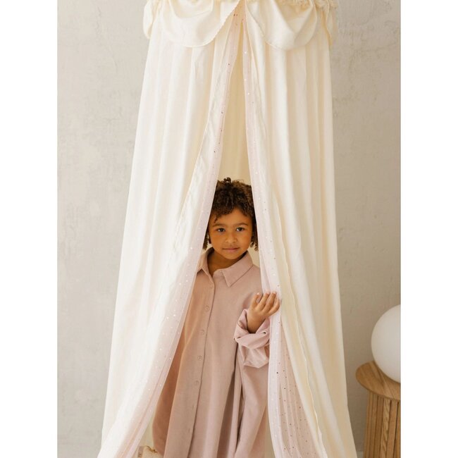 Boho bedhemel met tule & kwastjes | Crème | 245 cm