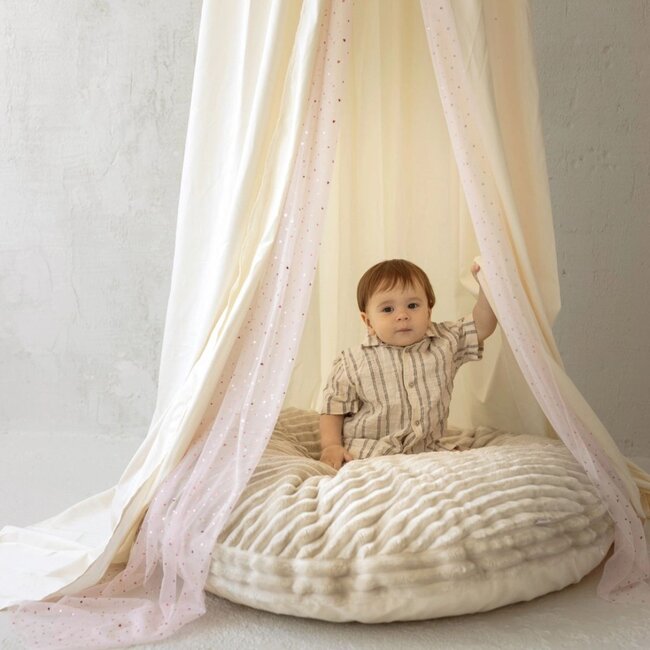 Boho bedhemel met tule & kwastjes | Crème | 245 cm