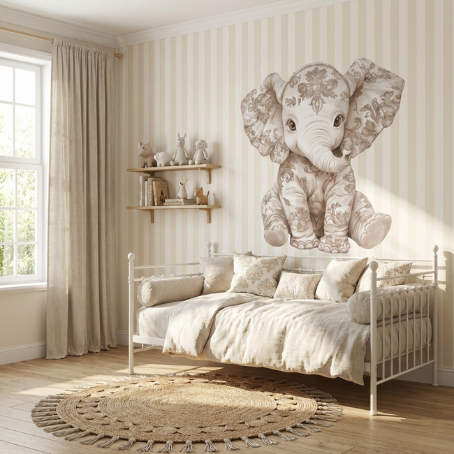 Muursticker Floral – Schattig zittend olifantje voor de kinderkamer