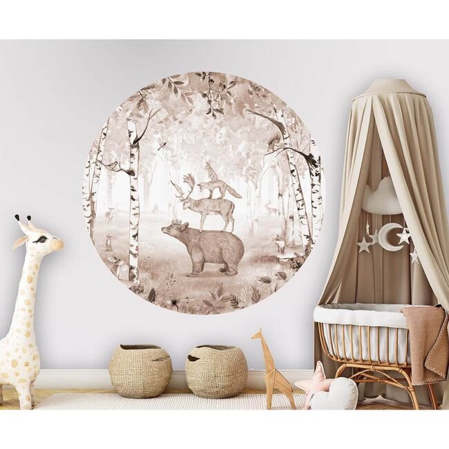 Bear King Wall Circle – Brown with bear, deer, fox and rabbit in the forest