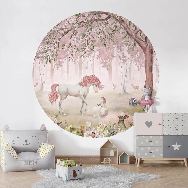 Wandkreis Unicorn Forest – Pink mit Einhorn im traumhaften rosa Wald