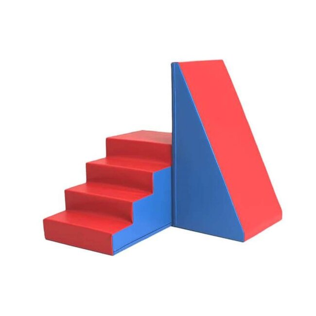 XL foam blokken glijbaan in blauw en rood – stoer en speels voor kinderkamer en speelruimte