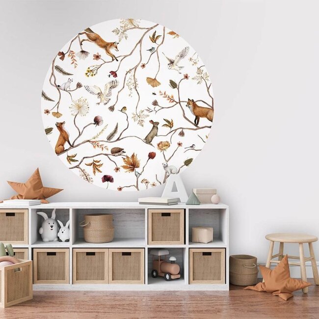 Cercle Mural Playful Forest – renards ludiques et branches