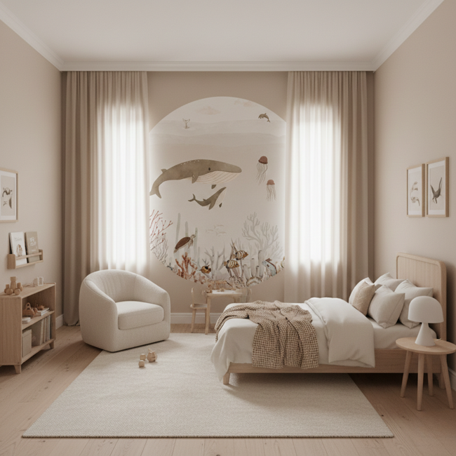 Wall Circle Sensational Sea Brown | Dolphins & Whales in Warm Brown Tones