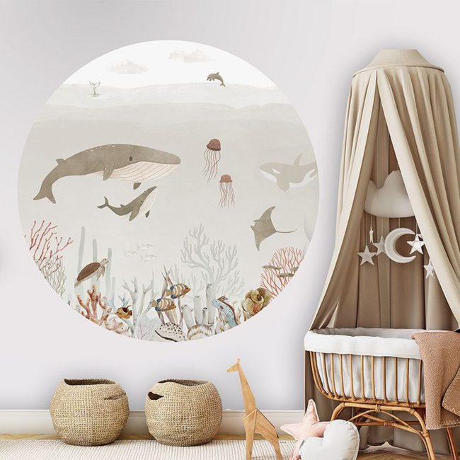Cercle mural Sensational Sea Brown | Dauphins & baleines en tons bruns chauds