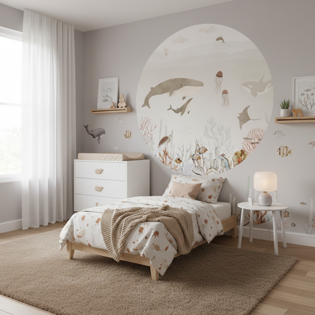 Cercle mural Sensational Sea Brown | Dauphins & baleines en tons bruns chauds