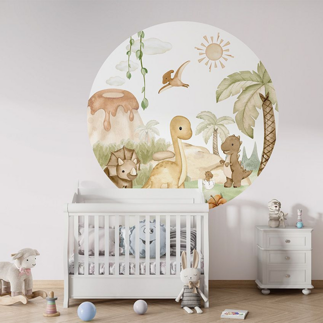 Cercle mural Dino Babies | Adorables bébés dinos dans un monde ludique