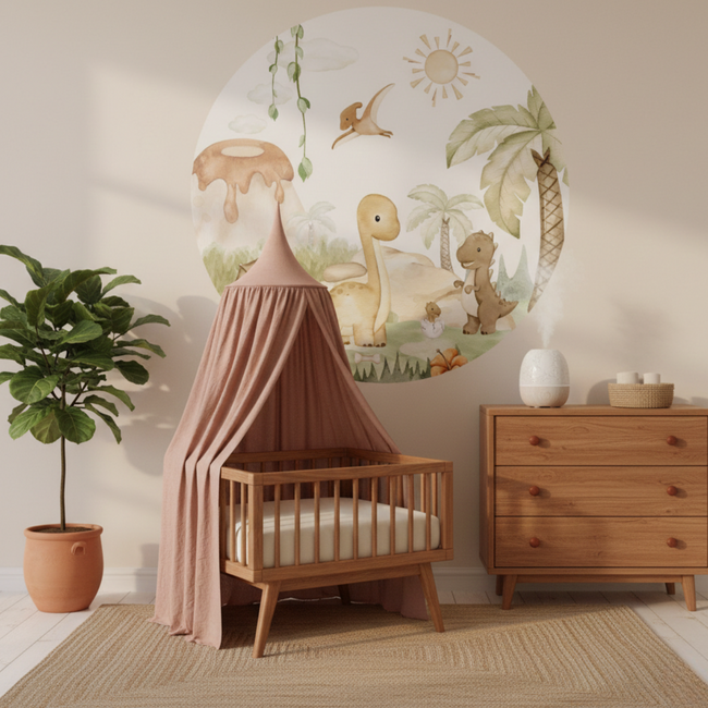 Cercle mural Dino Babies | Adorables bébés dinos dans un monde ludique