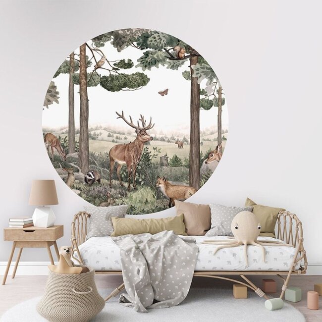 Wall Circle Forest Jive – woodland decor with deer and fox for kids’ room