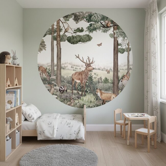 Wall Circle Forest Jive – woodland decor with deer and fox for kids’ room