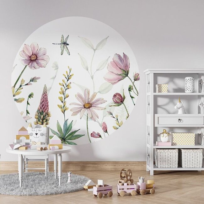 Cercle mural Fabulous Flowers – grandes fleurs pour une chambre d’enfant joyeuse