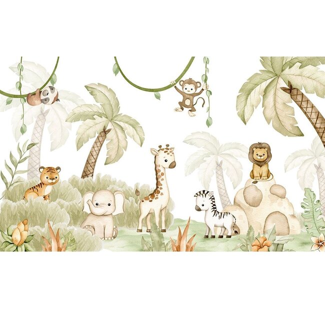 Savannah Joy non-woven wallpaper – cheerful safari animals for kids rooms