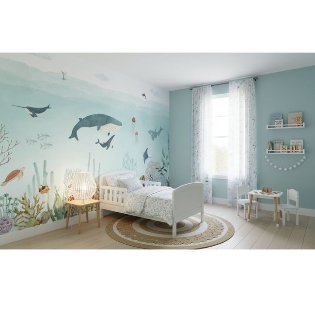 Sensational Sea non-woven wallpaper – colorful underwater world with dolphins and whales