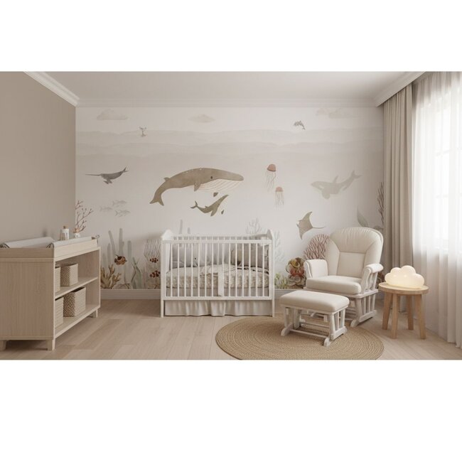 Sensational Sea Vlies-Tapete – warme Unterwasserwelt in Braun mit Delfinen und Walen