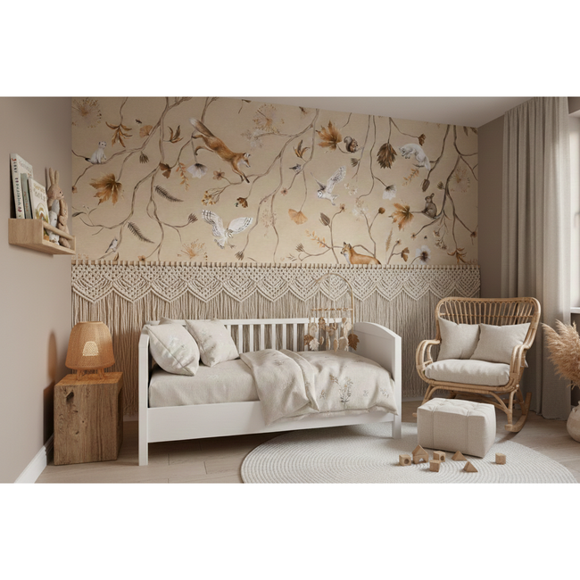 Papier peint intissé Playful Forest beige pour chambre bébé et enfant