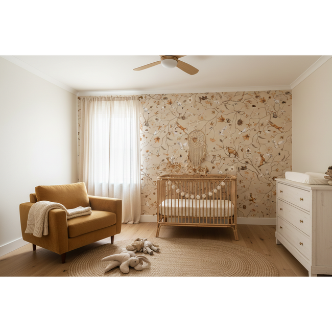 Papier peint intissé Playful Forest beige pour chambre bébé et enfant
