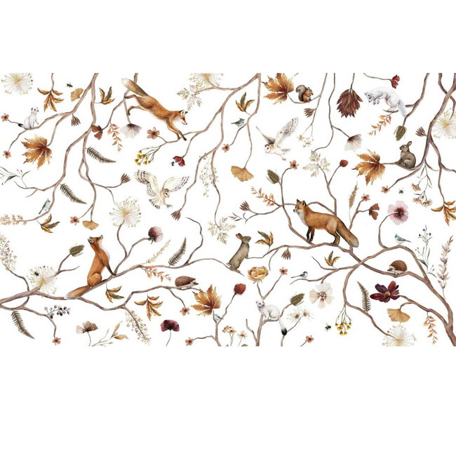 Papier peint photo Playful Forest blanc – motif forêt apaisant pour chambre bébé et enfant