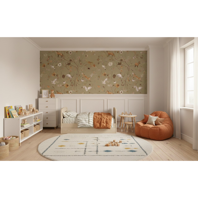 Papier peint photo Playful Forest vert – motif forêt apaisant pour chambre bébé et enfant