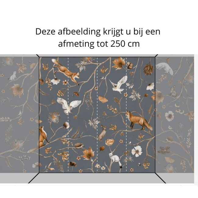 Fotobehang Playful Forest blauw – rustgevend bosontwerp voor baby- en kinderkamer