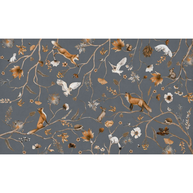 Papier peint photo Playful Forest bleu – motif forêt apaisant pour chambre bébé et enfant