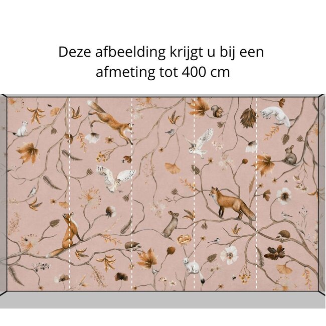 Fotobehang Playful Forest roze – rustgevend bosontwerp voor baby- en kinderkamer