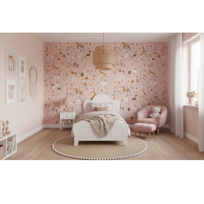 Playful Forest pink Photo Wallpaper – calm forest design for nursery and kids room