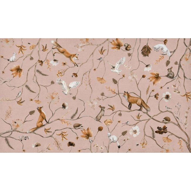 Papier peint photo Playful Forest rose – motif forêt apaisant pour chambre bébé et enfant