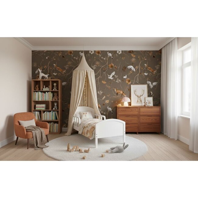 Papier peint photo Playful Forest taupe – motif forêt apaisant pour chambre bébé et enfant