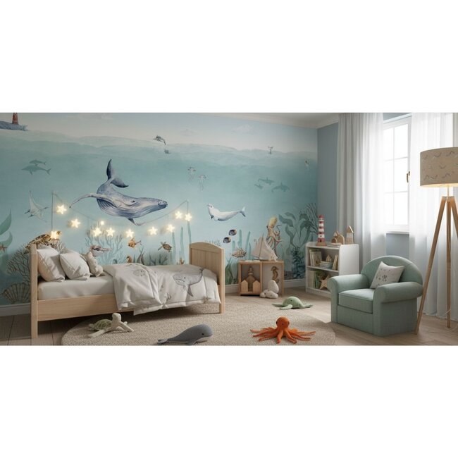 Fotobehang Secret Sealife – betoverend zeeleven met walvis en dolfijn voor kinderkamer