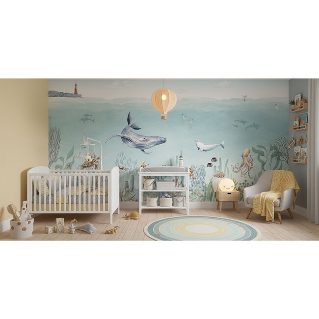 Papier peint photo Secret Sealife – monde marin enchanteur avec baleine et dauphin pour chambre enfant