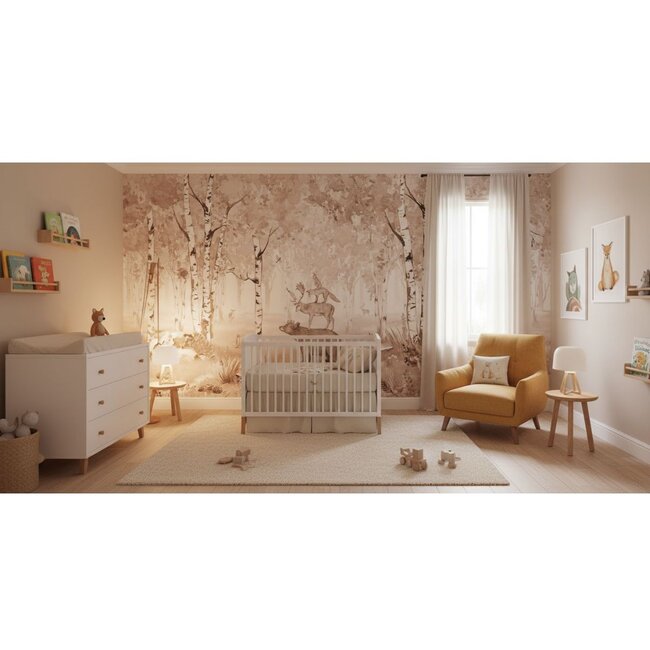 Fototapete Bear King – ruhiges Waldmotiv für Baby- und Kinderzimmer