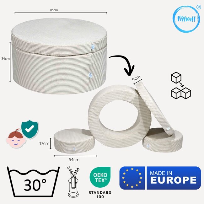Pouf modulaire en tissu côtelé – jeu polyvalent et développement créatif | Rose