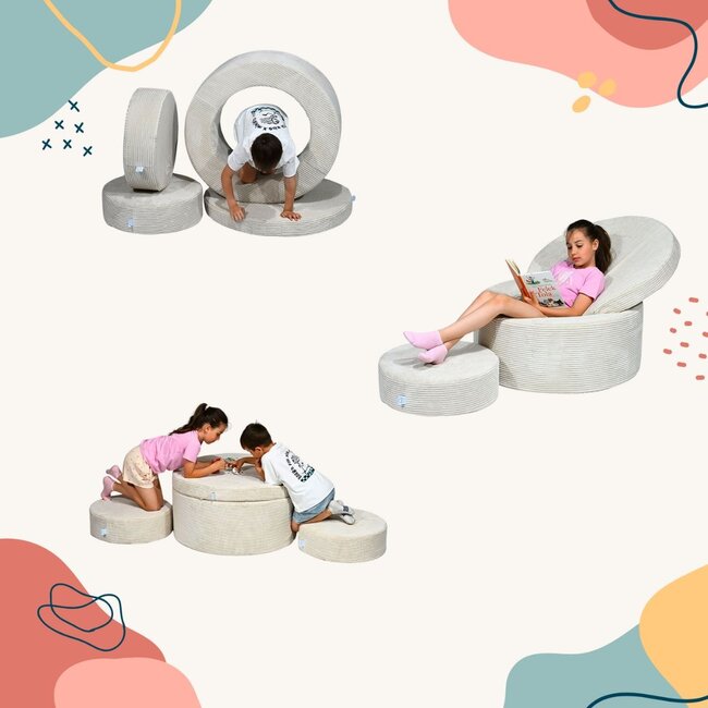 Modulaire poef in ribcord – veelzijdig speelplezier en creatieve ontwikkeling | Roze