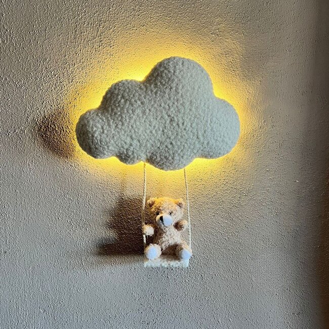 Handmade Cloud Lamp with Swinging Bear and Soft LED Light