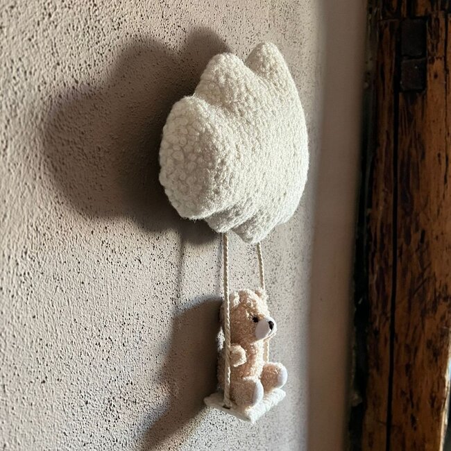 Handmade Cloud Lamp with Swinging Bear and Soft LED Light