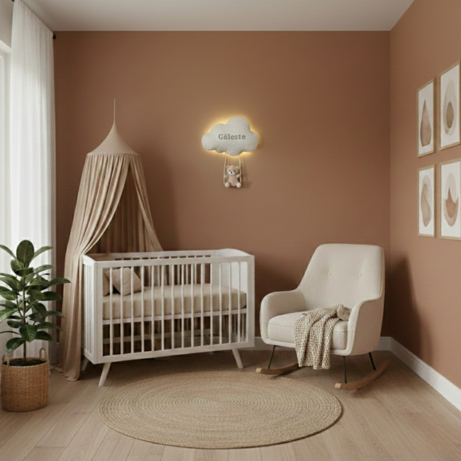 Lampe Nuage Handmade avec Ourson sur Balançoire et Lumière LED Douce