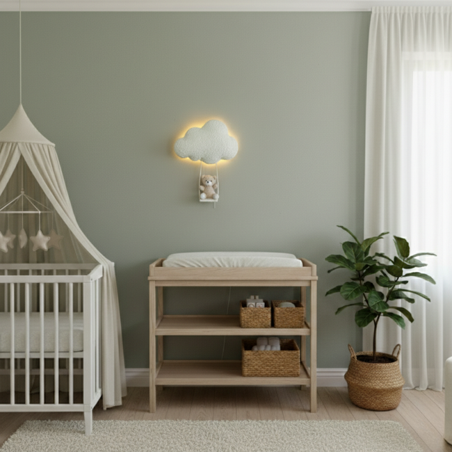 Handmade Cloud Lamp with Swinging Bear and Soft LED Light