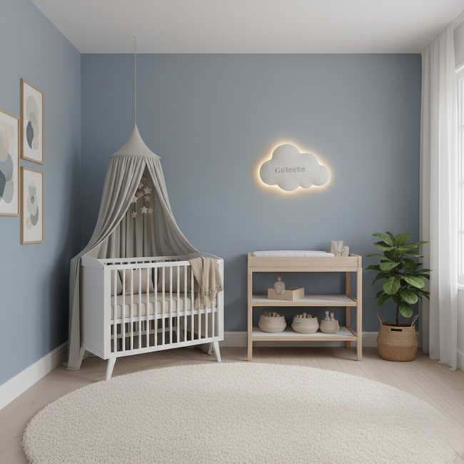 Handgefertigte Wolkenlampe aus Bouclé mit LED – Stimmungslicht