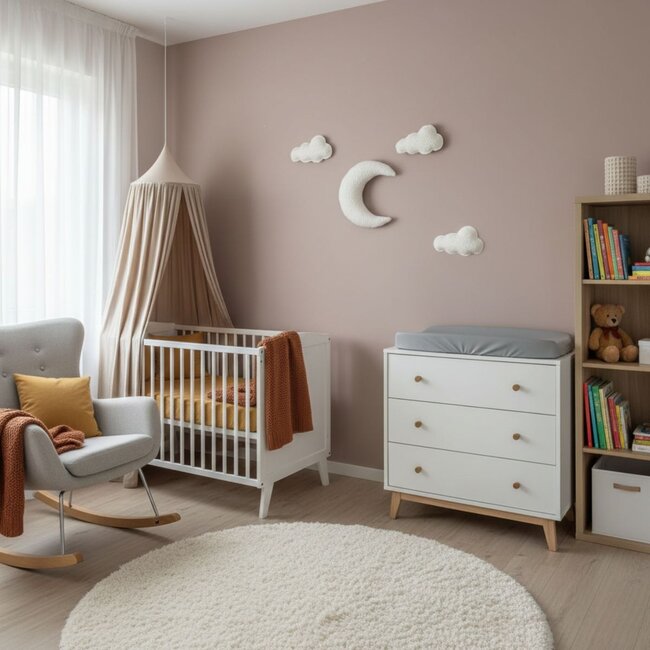 Muurdecoratie kinderkamer wolkenset met maan & wolkjes | 4-delig