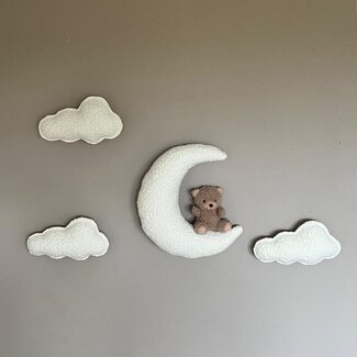 Décoration murale chambre d’enfant – ensemble nuages avec ours sur la lune | 4 pièces