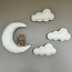 Muurdecoratie voor de kinderkamer – 4-delige wolkenset met beertje op de maan, sfeervol en uniek