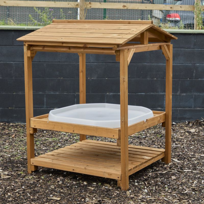 Wooden play stand with canopy for children 3+, sturdy and safe